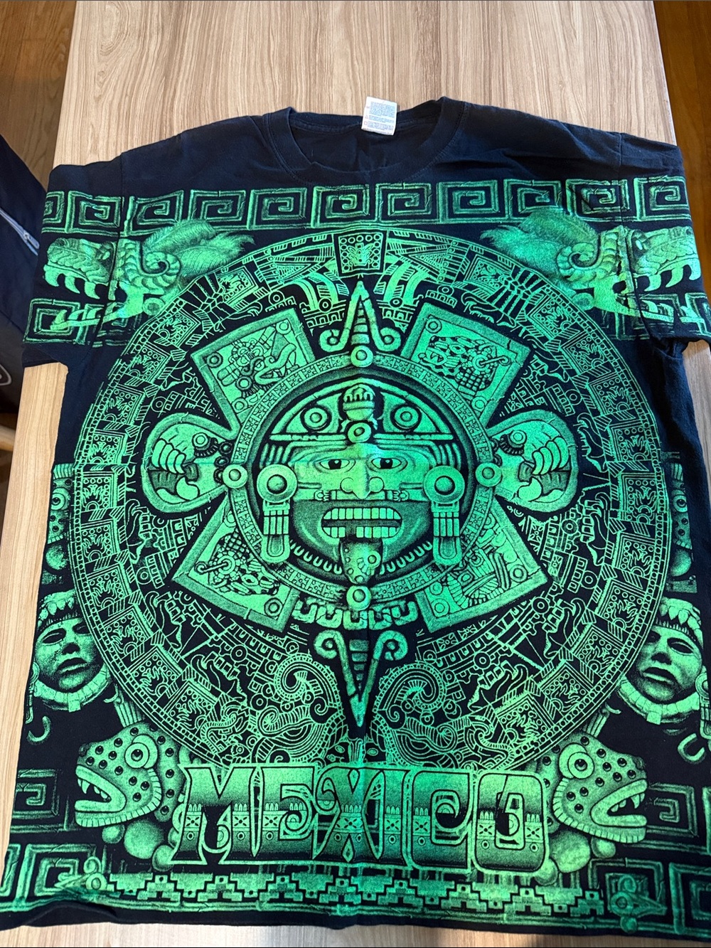 Men's Black Shirt with Green Aztec Graphic - Mexico Motif